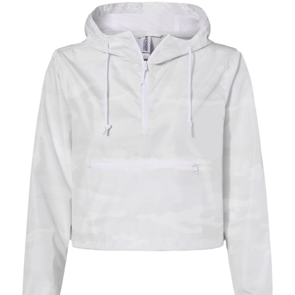 Women White Camo Crop Lightweight Windbreaker